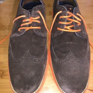 Cole Haan Brown Suede Wingtip Orange sole &Strings